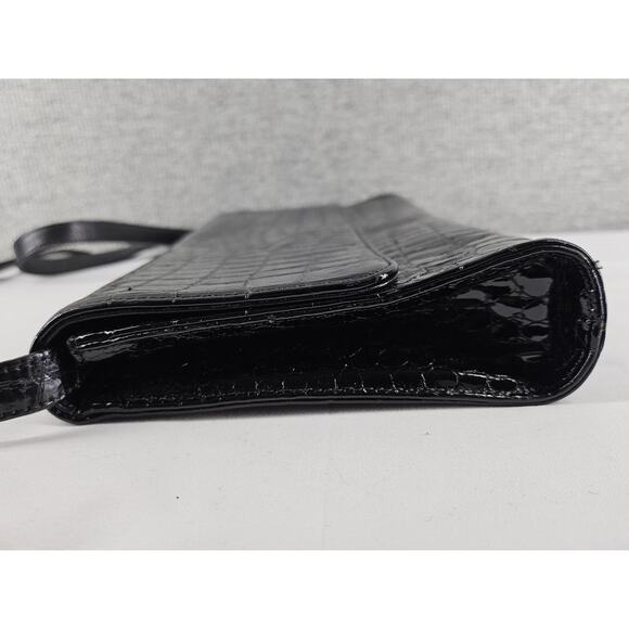 CARLOS FALCHI VINTAGE RARE BLACK CROC HANDBAG W/ SNAP CLOSURE 12.5" L X 6" H - Picture 4 of 14